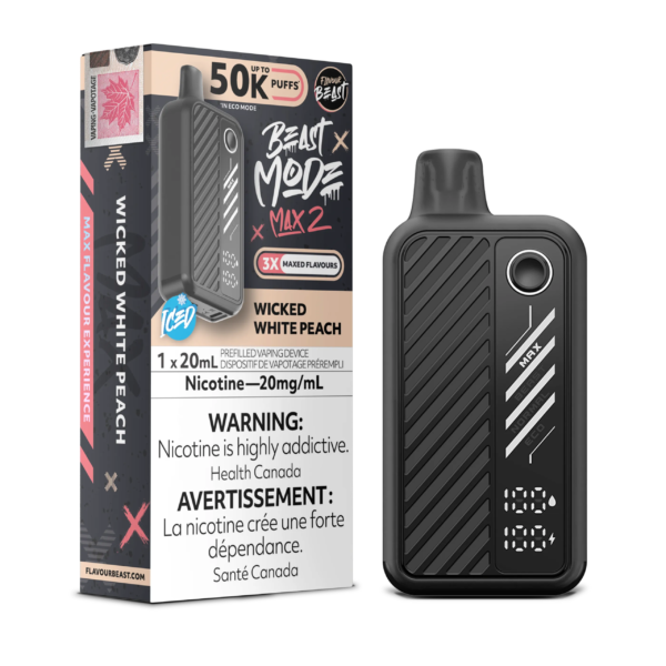 FlavourBeast_BeastModeMax2_MAR2025-RENDER-FAM-EXS_20mg-WickedWhitePeach.png Wicked White Peach Flavour Beast Mode Max 2 - Disposable 50K
